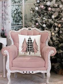 4 件圣诞主题枕套，圣诞装饰靠垫套，方形，17.7*17.7 英寸（不含枕芯），布艺家居节日装饰，适用于卧室床上用品、客厅沙发、办公室腰枕 - 彩色 - 查看 8