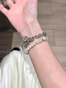 1 件女式金属仿珍珠心形吊坠链表带，适用于 Redmi Watch 3 Active/Redmi Watch 4/Redmi Watch 5Active/5Lite - 銀色 - 查看 4