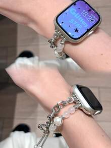 1 件女式金属仿珍珠心形吊坠链表带，适用于 Redmi Watch 3 Active/Redmi Watch 4/Redmi Watch 5Active/5Lite - 銀色 - 查看 3