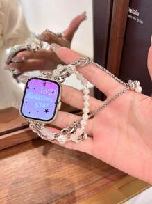 1 件女式金属仿珍珠心形吊坠链表带，适用于 Redmi Watch 3 Active/Redmi Watch 4/Redmi Watch 5Active/5Lite - 銀色 - 查看 1