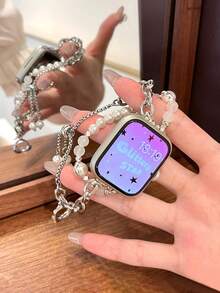 1 件女式金属仿珍珠心形吊坠链表带，适用于 Redmi Watch 3 Active/Redmi Watch 4/Redmi Watch 5Active/5Lite - 銀色 - 查看 5