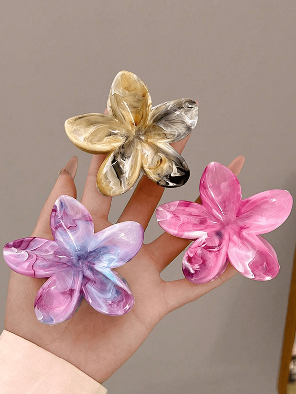 3 pièces/1 pièce Élégantes pinces à cheveux en plastique de grande taille à motif floral dégradé pour femmes, roses, violets, kaki. Mode et polyvalentes pour le quotidien, les fêtes, le travail, les voyages, la décoration de la salle de bain, l'été, la rentrée scolaire.