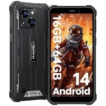 OUKITEL Smartphone resistente desbloqueado WP32, pantalla de 6", 16GB (4+12 expandible) RAM + 128GB ROM, batería de 6300mAh, cámara de 20MP, Android 14, teléfono móvil 4G Dual SIM, OTG, NFC, GPS (para versión europea) - Negro - Ver 2