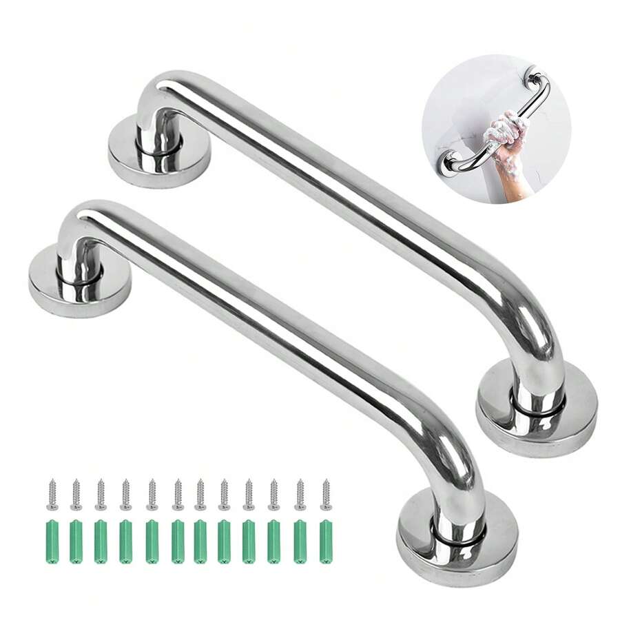 2 Pack AntiSlip Shower Grab Rails For Bathroom, Chrome Stainless Steel