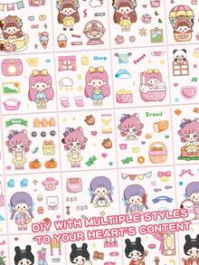 100pcs Non-Repeat PET Stickers, Cartoon Cute Stickers For Kids, Scrapbook, Journals, Phone Case, Cups Decoration - Multicolor - View 7