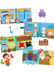 Libros tranquilos de Montessori para niños pequeños, libros de actividad suave, libros de tela de fieltro, juguete de viaje sensorial con actividades de aprendizaje, libro de juego de simulación rosa, regalo para niños y niñas - azul - Ver 3