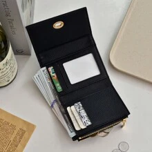 Women Compact Wallet New Korean Style Solid Color Minimalist Fold Wallet Multi-Card Slots Coin Birthday Gifts For Women Wallet Purse Wallet Small Wallet - Black - View 6