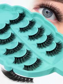 5pairs/Set 3D Faux Mink Hair Fluffy False Eyelashes With Leaf-Shaped Tray, Natural Looking, Thick And Soft,Dramatic Messy Mink Lashes Wispy Long 8D Volume Fake Eyelash Strips Charming Eye Lifting Look Eyelash Extension Kit Full Eyelash Strip To Lengthen And Volumize The Outer Corner Of Your Eye Beauty Makeupfor Everyday Use Travel, For Parties Or Gift For Women&Girls, Makeup Tool For Beauty - 交叉款 - 查看 12