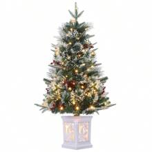 3FT Christmas Tree, Pre-Lit Christmas Tree With Snow Flocked Design, 78 Warm White LED Lights, Battery-Powered, Perfect For Christmas Decor With Pot Base - White Snowflake - View 1