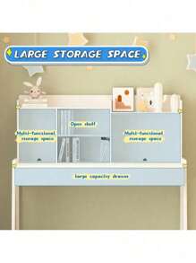 Modern Classic Desk, Children's Desk, Solid Wood Desk, Bedroom Boy And Girl Family Desk And Chair Set, Compact, Multi-Space Available, Multi-Color Optional, Multi-Storage Space, Color:Blue