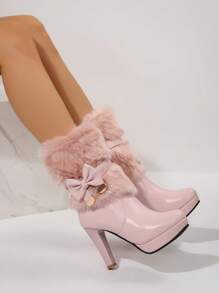 时尚搭配束身衣，新款女士中筒靴，尖头，粗跟，性感时尚，蝴蝶结拉链，优雅，黑色性感红色圣诞款，白色百搭款，秋冬款，毛绒靴，高跟鞋