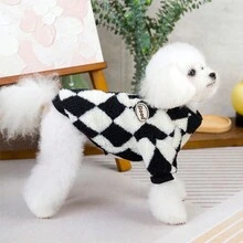 1 Quần áo mùa đông cho chó nhỏ, họa tiết lưới kim cương, áo len ấm cho Teddy, Poodle, Bichon Frise & mèo, thiết kế mới có lỗ xỏ dây xích và vòng cổ có thiết kế khóa kéo - màu đen - Xem 13
