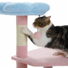 Torre para gatos de 47.2" con múltiples niveles, postes rascadores cubiertos de sisal, condo acogedor para gatos pequeños y medianos, con cima en forma de flor, rampa y bola esponjosa, color azul (prohibido, no se puede enviar los fines de semana) - Multicolor - Ver 4