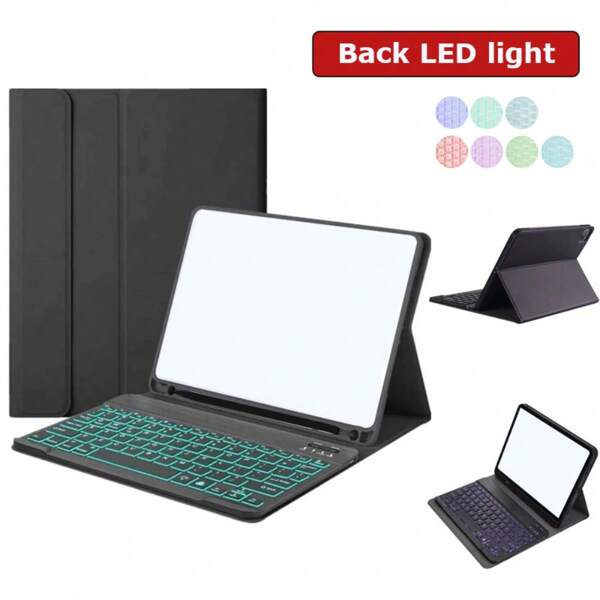 LED-hinterleuchtete Tastatur mit Hülle kompatibel mit iPad Air 11 6. Generation 2024, Air 5. Generation 2022, Air 4. Generation 2020, 10,9 Zoll Hülle, mit faltbarem Ständer, Smart Cover mit Stifthalter
