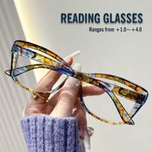 Rivsar Unisex Reading Glasses, New Gradient Floral Fashion Big Cat Eye Shaped Spring Leg Frame, Suitable For Daily Wear, Sports, Anti-Slip, Computer Use, Comfortable Reading, Anti-Eye Fatigue, Convenient Carry Design Fits Various Face Shapes, Available In Yellow-Blue, Tea-Red, Yellow-Green, Black-Red, Black-Blue, Multiple Colors, 7 Diopter Options, Great For Christmas Gift - Transparent - View 4