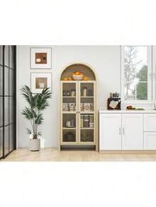 70.28" Tall Arched Kitchen Pantry,  Modern Farmhouse Wood Kitchen Storage Cabinets ,Arched Storage Display Cabinet With  Adjustable Shelves, Versatile Cupboard For Kitchen, Dining Room, Living Room - 1 - Xem 7