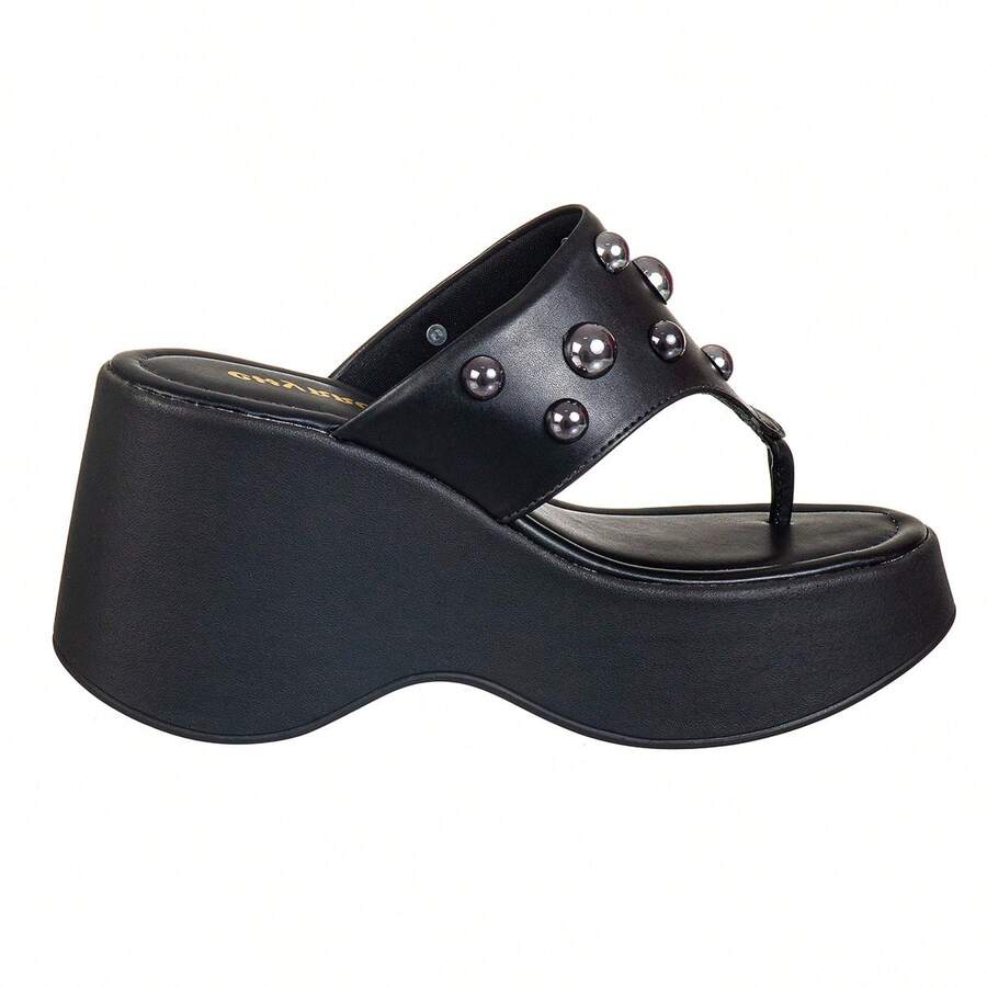 Women's Wedge Clogs Platform Flip Flops Thick Heel - Black - View 1