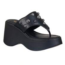 Women's Wedge Clogs Platform Flip Flops Thick Heel - Black - View 2