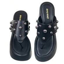 Women's Wedge Clogs Platform Flip Flops Thick Heel - Black - View 4