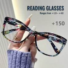 Rivsar Unisex Reading Glasses, New Gradient Floral Fashion Big Cat Eye Shaped Spring Leg Frame, Suitable For Daily Wear, Sports, Anti-Slip, Computer Use, Comfortable Reading, Anti-Eye Fatigue, Convenient Carry Design Fits Various Face Shapes, Available In Yellow-Blue, Tea-Red, Yellow-Green, Black-Red, Black-Blue, Multiple Colors, 7 Diopter Options, Great For Christmas Gift - Transparent - View 40