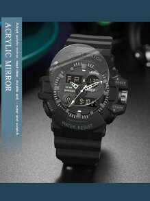 SANDA High-End Luxury Men's Watches Military Multifunctional Outdoor Sports Luminous Waterproof Electronic Wristwatch Dual Display Large Dial Design Calendar Week Alarm Clock 12/24 Hour Stopwatch Perfect Gift For Family And Friends
