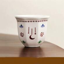 1 件陶瓷咖啡/拿铁杯，带有简单的民族星座设计，创意握把浓缩咖啡杯，适合家庭使用 - 白色 - 查看 5