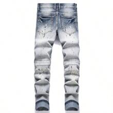 Men's Slim Fit Jeans Ripped Skinny Jeans For Men, Fashion Biker Jeans Stretch Moto Denim Pants - 藍白色 - 查看 2