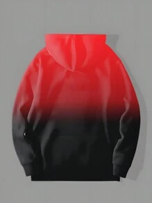 3D 数码印花大码男式数码休闲运动衫，正面带抽绳，全印花设计 - 紅色 - 查看 3