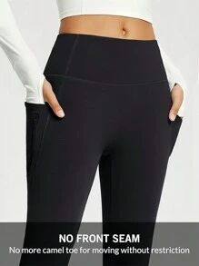 Damskie legginsy z grubej, termicznej podszewki i kieszeniami na zamek, bardzo elastyczne spodnie sportowe do jogi, bezszwowe, rozszerzane spodnie na co dzień na jesień/zimę