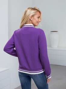 Women's Lightweight Baseball Jacket - Versatile Stitching Fabric Outerwear With Multi-Fabric Options And Unique Patterns - Màu tím  Violet - Xem 3