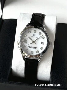Pablo Raez 1pc Silver Lady Watch Women Luxury Crystal Dress Watch SUS304 Stainless Steel IPS Case Elegant Brand New Design Quartz Watch For Lady Fahionable White Face With Date Calendar Luminous Diamond Display High Quality Woman Popular Wristwatch 50M Waterproof Soft & Breathable Black Color Microfiber Leather Casual Teenagers Girls Lovely Watch Nice Gifts For Friend Or Family Fit For Daily Life/Work/Party Decorations