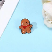 卡通可爱姜饼人珐琅别针定制装饰胸针饰品翻领包包徽章珠宝礼品别针 - 咖啡棕 - 查看 6