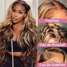 13x4 HD Highlight Ombre Body Wave Wigs Human Hair P4/27 Blonde Brown Wig13x4 Lace Frontal Wig Colored Human Hair 250% For Women - 間色 - 查看 2