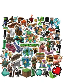 Microsoft 120 Pcs Mine Craft Officially Licensed Vinyl Stickers Containing Various Animal Characters Weapon Steve Creeper Ender Dragon Pickaxe Mug Luggage Phone Computer Skateboard Guitar Waterproof Decorations Storage Party DIY Supplies For Family Friends Gift Valentine Day