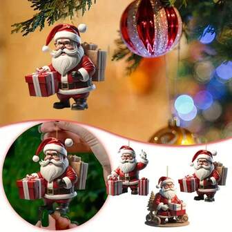 2D Classic Acrylic Christmas Ornament Santa Snowman With Gift Box Perfect For Christmas Tree Decorating