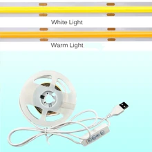 1 pezzo Striscia LED COB dimmerabile da 5V, con controller a tre pulsanti, la luminosità può essere regolata liberamente, la striscia può essere tagliata e incollata liberamente, adatta per armadietti, tavoli, comodini e altre decorazioni luminose.