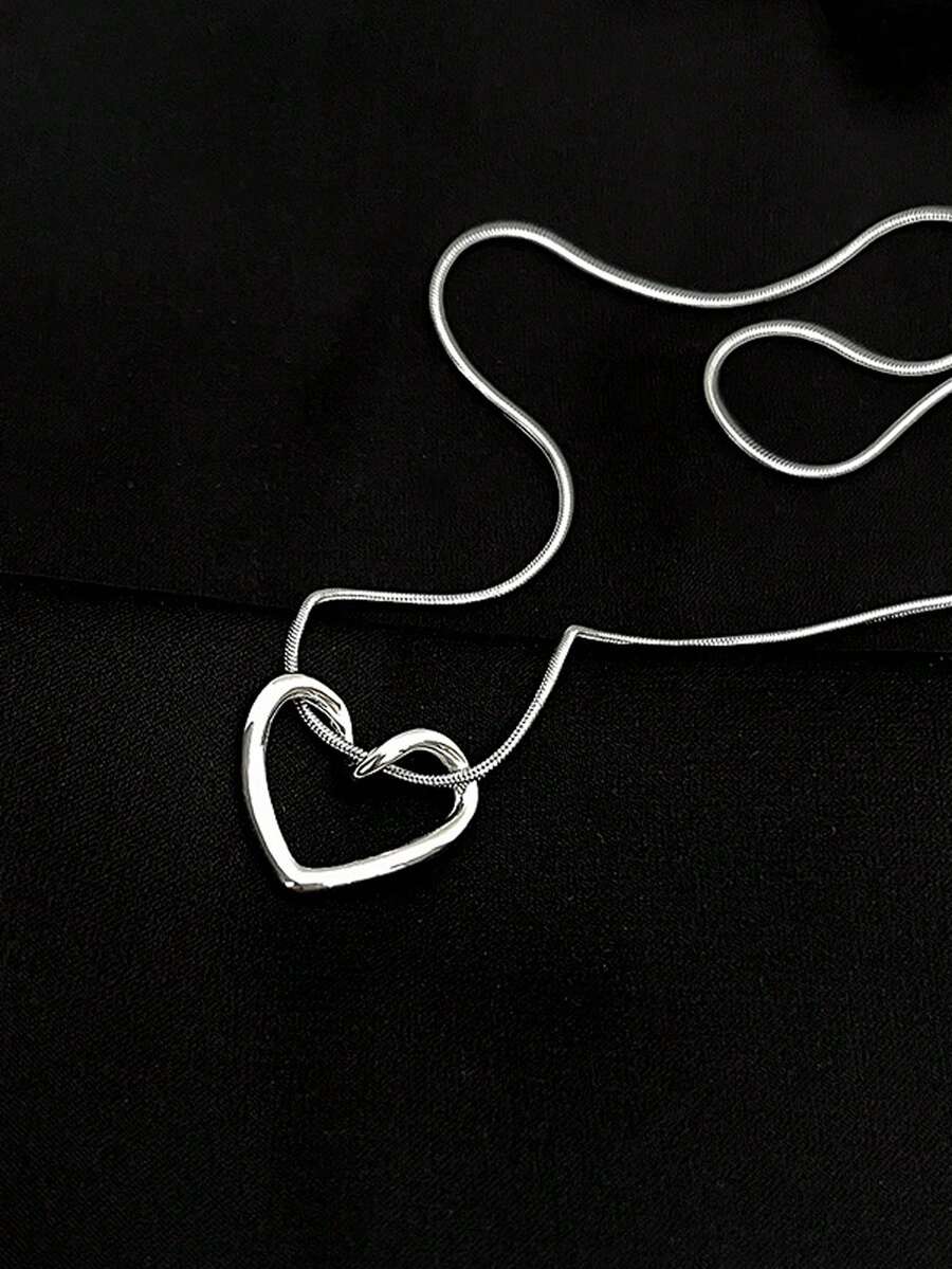 1 件银色/金色空心心形扭曲吊坠和蛇骨链项链，适合女性日常佩戴、派对场合和送礼 - 心 - 查看 1