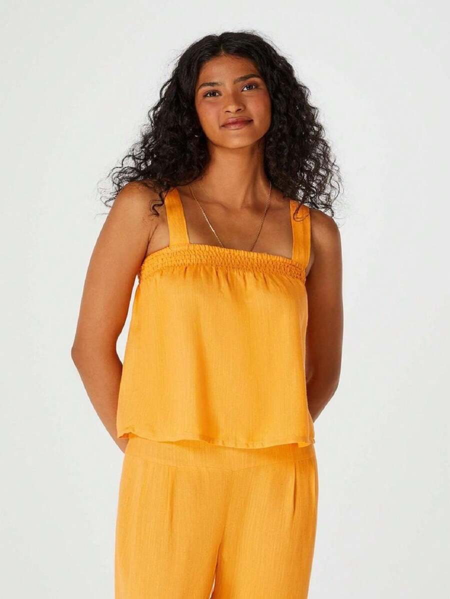 Cropped Tank Top With Straps And Straight Neckline - HERING - 橘色 - 查看 1