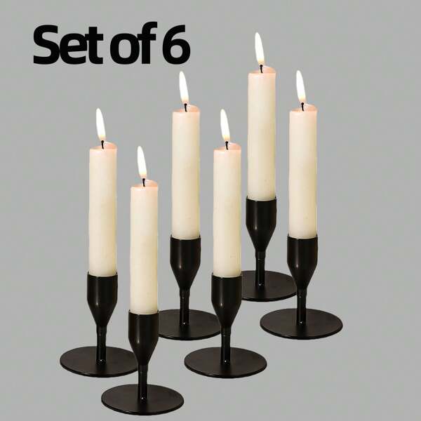 Metal Candlestick 6 Pieces Set, Simple And Luxurious Table Decoration Candlestick - Romantic Candlelight Dinner Simple Style, Suitable For Weddings, Dinners, Parties, Suitable For 3/4-Inch Thick Candles And LED Candles,Room Decor,Gifts