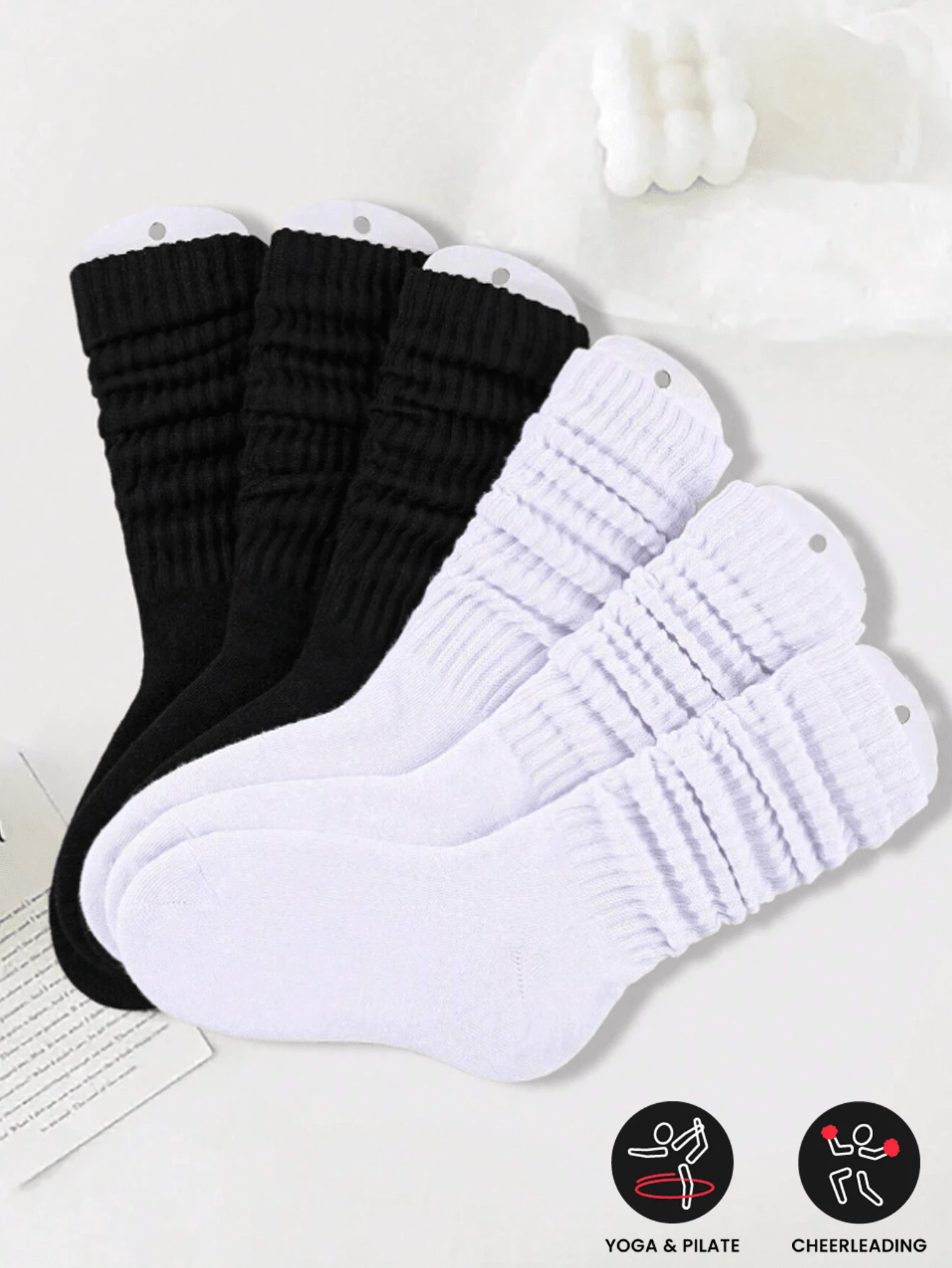 5 Pairs Women's Mid-Calf Socks, White, Casual Sports Socks (No Cardboard Included), Autumn/Winter