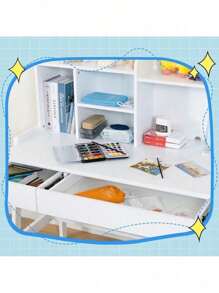 Modern Classic Desk, Children's Desk, Solid Wood Desk, Bedroom Boy And Girl Family Desk And Chair Set, Compact, Multi-Space Available, Multi-Color Optional, Multi-Storage Space, Color:Blue