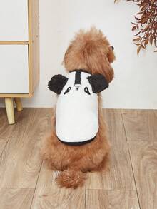 Panda Plush Vest, D-Ring Leash, Warm For Autumn/Winter, Cartoon Animal Pattern - Black and White - View 3