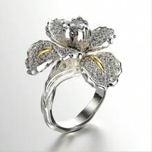 1pc Creative & Elegant Cubic Zirconia Flower Decor Ring, Suitable For Women's Everyday And Holiday Wear Valentines