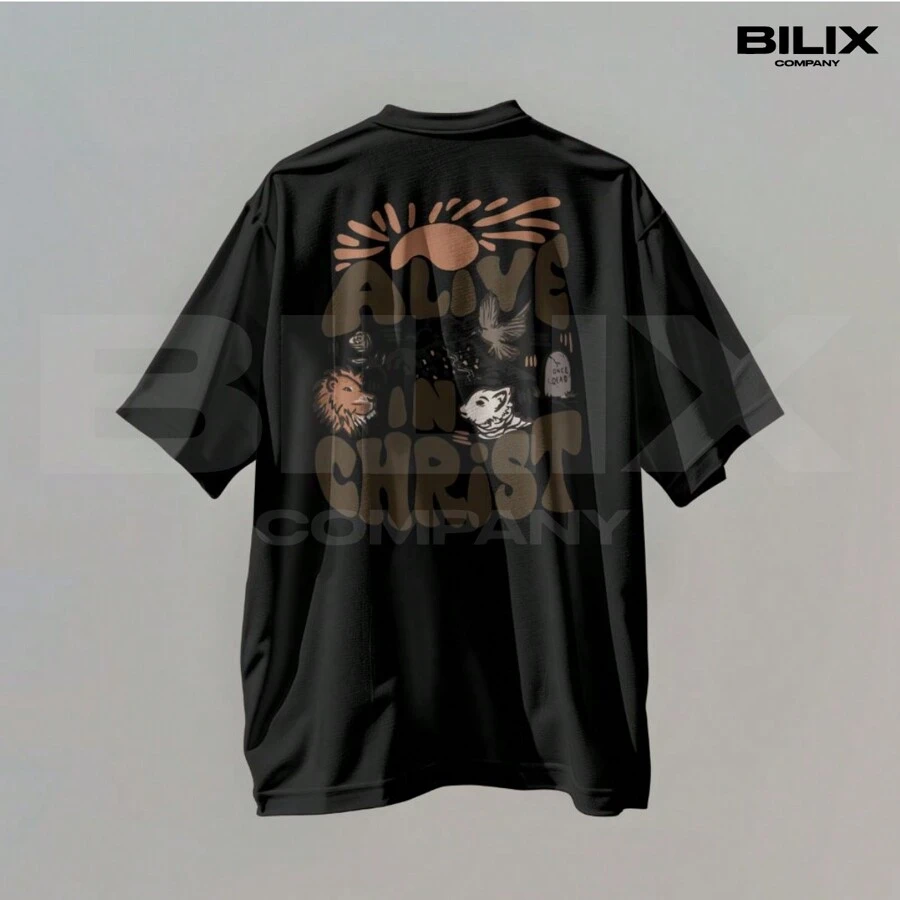 Oversized Streetwear T-Shirt Men's 100% Cotton Alive In Christ Shirt Unisex Blouse - Black - View 1