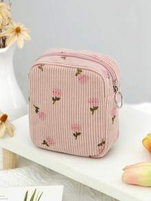 1 Pc/Set Cute Pink Strawberry Print High Quality Large Capacity Cosmetic Bag, Sanitary Napkin Storage Bag.Sanitary Pad Pouch,Bath Shower Wallet Pouch Portable Cosmetics Brush Storage Clutch With Zipper Closure - Multicolor - View 2