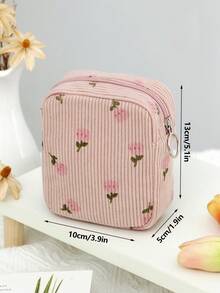 1 Pc/Set Cute Pink Strawberry Print High Quality Large Capacity Cosmetic Bag, Sanitary Napkin Storage Bag.Sanitary Pad Pouch,Bath Shower Wallet Pouch Portable Cosmetics Brush Storage Clutch With Zipper Closure - Multicolor - View 7