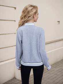 Women's Lightweight Baseball Jacket - Versatile Stitching Fabric Outerwear With Multi-Fabric Options And Unique Patterns - Grey - View 4