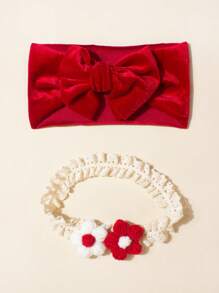 2 Pcs Baby Girl Headband For Newborn Baby 0-3 Years Bow Headband Toddler Girl Fall Clothes Kid Headbands Children Accessories Celebration Day Anniversary Party Decorations Red Bow Headbands Red Accessories Christmas Accessories