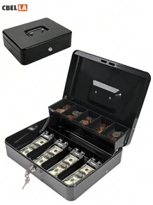 CasaBella Caja de Seguridad para Dinero con Llaves y Cerradura de Seguridad, Caja para Dinero de Negocio con Llaves, Caja Fuerte para Almacenamiento de Efectivo, Caja Registradora con 4 Charolas para Billetes y 5 Depósitos para Monedas, Caja Registradora, Caja de Efectivo Portable para Guardar - Negro - Ver 2