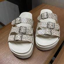 Women's Platform Sandal Slide With Buckles Animal Print - Màu be - Xem 5